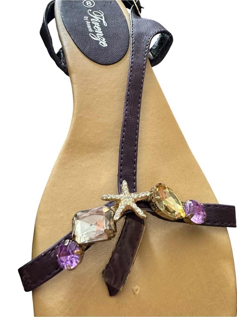 Treviso Purple Jeweled T-Strap Flat Sandal